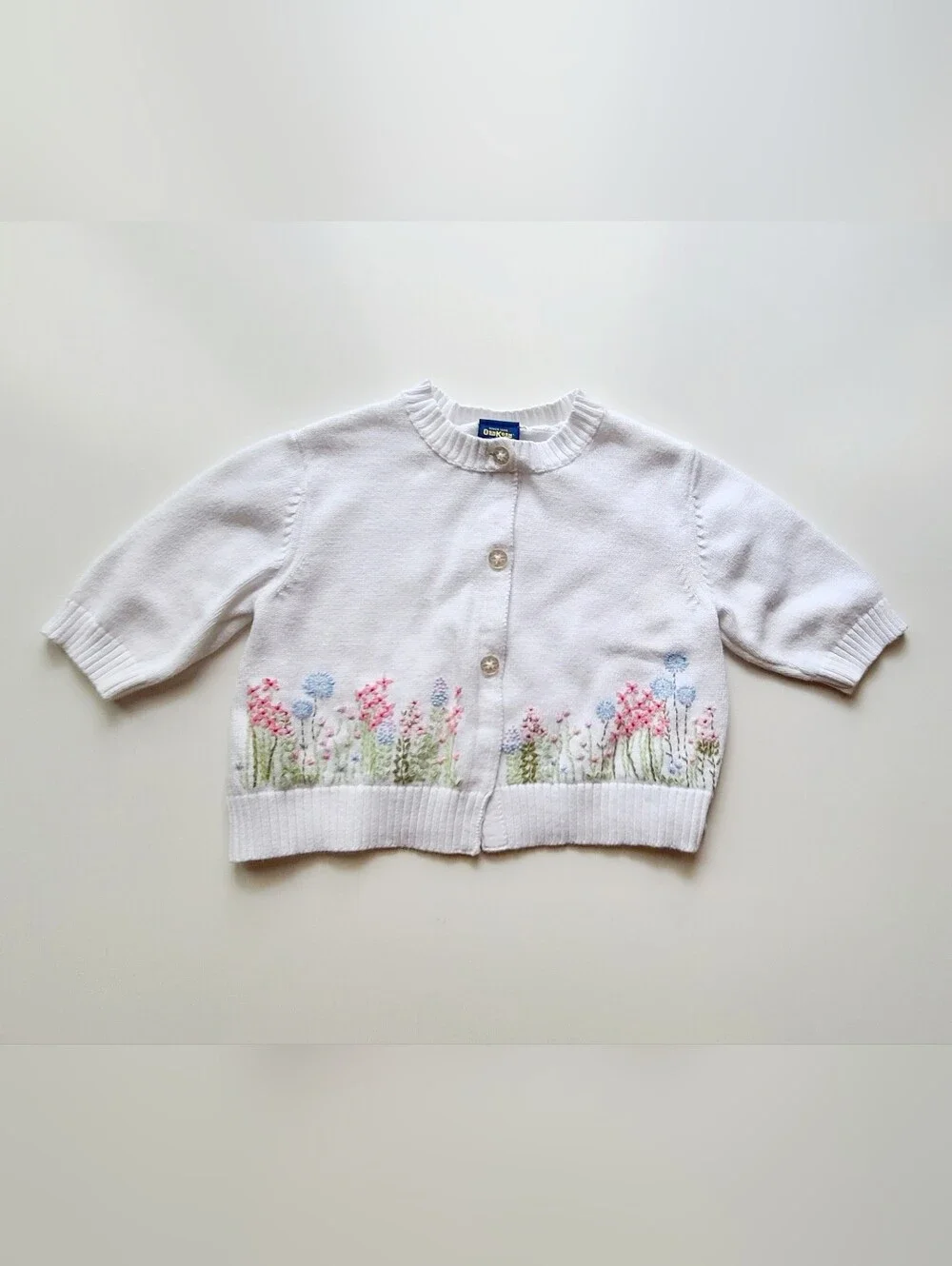 OshKosh B'gosh Embroidered White Cardigan Sweater Girls 6-9 Months